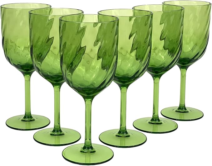Yalin Set of 6 Unbreakable 15 oz Acrylic Plastic Wine and Water Tumbler Stackable Goblets. (Green, 15 oz)