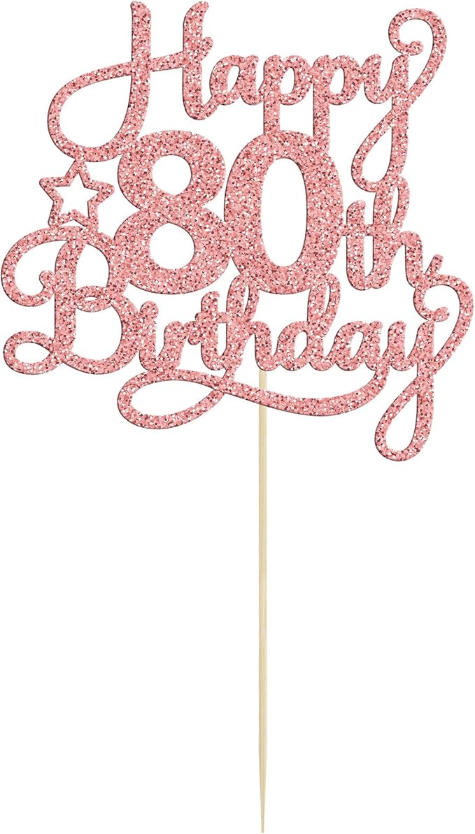 1 Pack Happy 80th Birthday Cake Topper Rose Gold Glitter 80 & Fabulous Cheers to 80 Years Old Birthday Cake Pick for Celebrating 80th Birthday Anniversary Party Cake Decorations Supplies