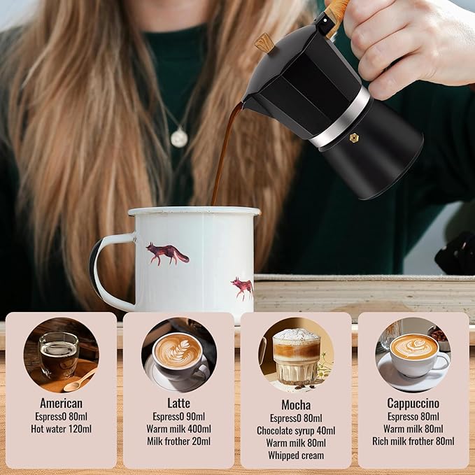 3 Cup Aluminum Moka Pot Classic Stovetop Espresso Coffee Maker 150ml 5oz Coffeemaker Percolator Mocha Pot Greca Coffee Maker Cafe Makers for Italian and Cuban Cafì±?Brewing Black