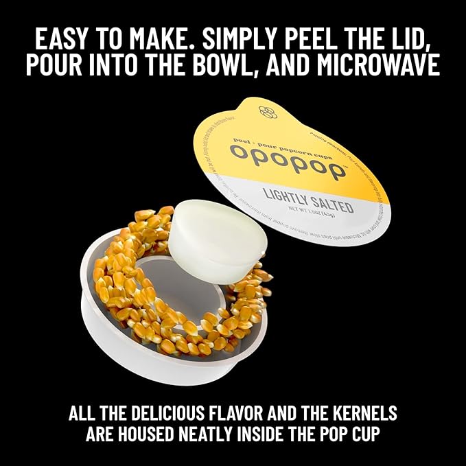 Opopop Microwave Popcorn - Pop Cups Lightly Salted 6-Pack, Non-GMO Gourmet Popcorn Kernels & Popcorn Flavoring, Gluten Free Snacks, Easy to Make and No Mess