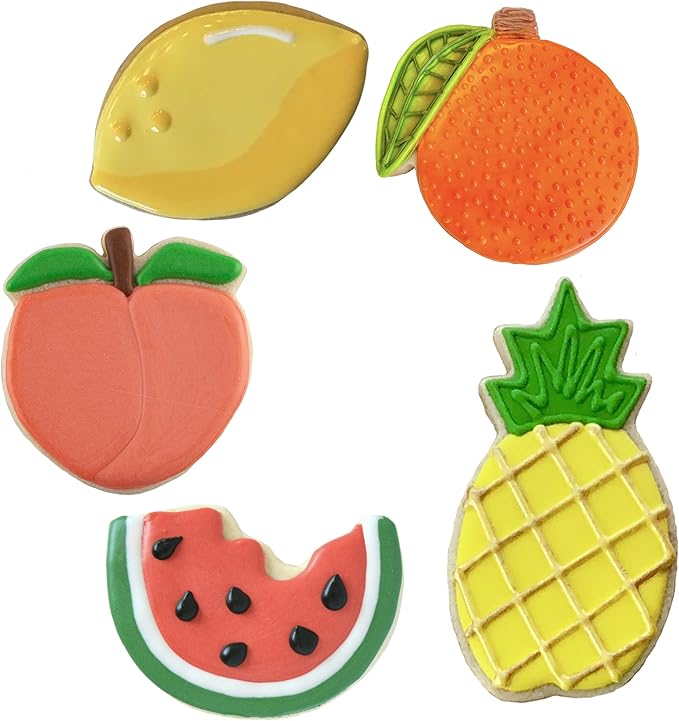 Fruit Cookie Cutters Summer 5-Pc. Set Made in USA by Ann Clark, Watermelon, Peach, Lemon, Orange, Pineapple