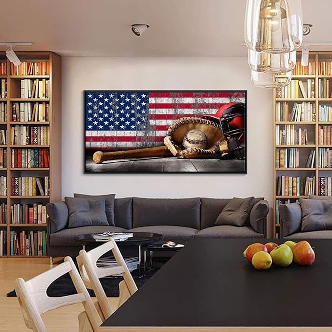 YDYSUNE Baseball Wall Art Vintage American Flag Canvas Prints Sports Pictures Paintings for Living Room Office Home Decorations Modern Artwork 20횞40IN