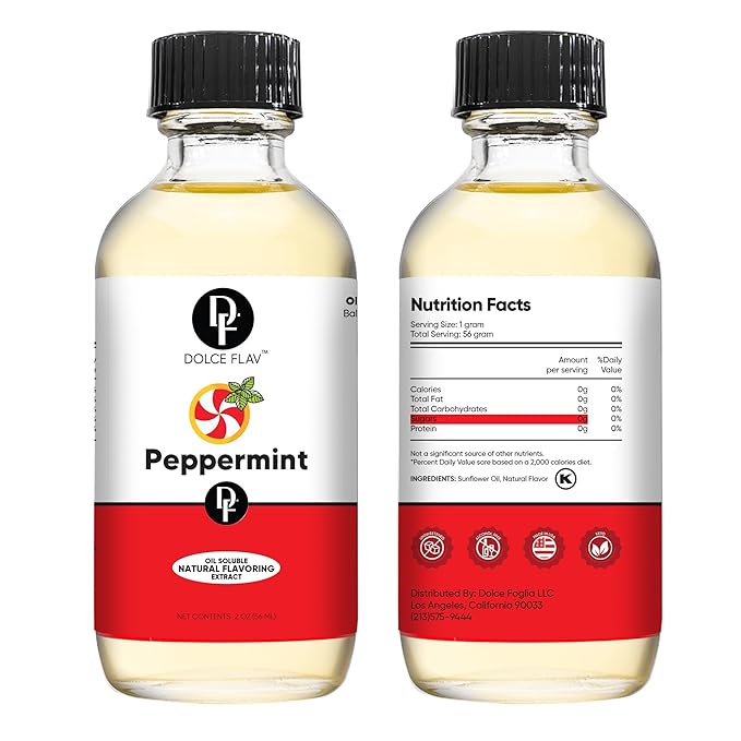 Dolce Flav Natural Peppermint Extract ??2 Ounce Oil-Soluble Kosher, Sugar-Free, Concentrated Pure Mint Flavor for Hard Candy, Chocolates & Baking, Includes Measured Dropper