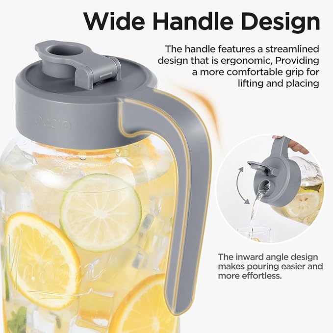 Mason Jar Pitcher - Airtight & Leakproof Glass Pitcher with Lid, Perfect for Breastmilk, Cold Brew, and Sun Tea, 2 Quart (64 oz) Mason Jar with Pour Spout Lid
