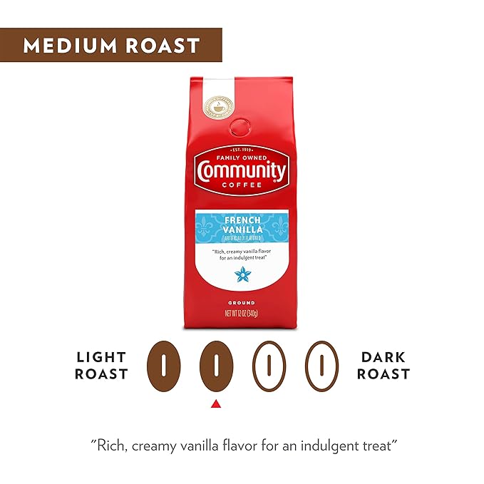 Community Coffee Premium Ground Coffee, French Vanilla Flavored, Medium Roast, 12 Ounce (Pack of 3)