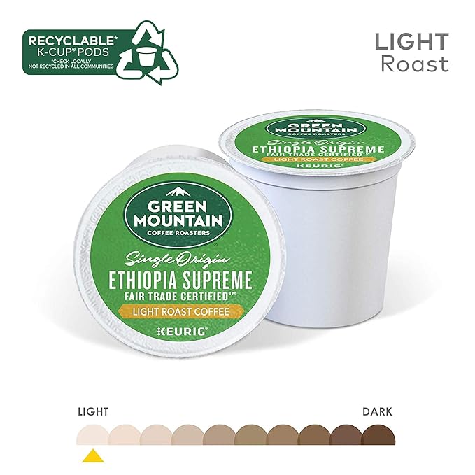 Green Mountain Coffee Ethiopia Supreme Keurig Single-Serve K Cup Pods, Light Roast Coffee, Ethiopia Supreme, 72 Count