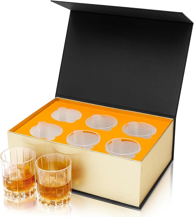 KANARS Crystal Whiskey Glasses Set of 6-10 Oz Rock Glasses in Elegant Gift Box - Bourbon Glass Tumbler for Birthday, Wedding Anniversary, Housewarming and Retirement - Whisky Men Gifts