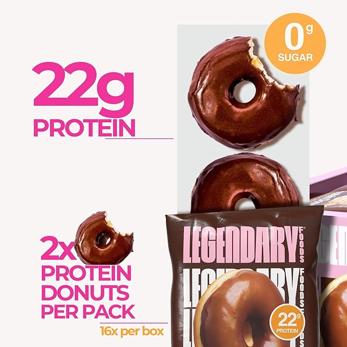 Legendary Foods 22gr Protein Donuts - Dipped Chocolate 8x (2 Donuts per Pack), High Protein, Zero Sugar, Gluten Free, Low Carb, Keto Friendly Snack, Healthy Donut for GLP-1, Diabetic, Bariatric Diets