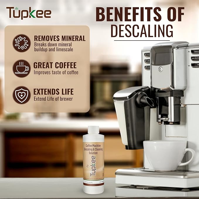 Tupkee Descaler (2 Pack, 2 Uses Per Bottle) - Made in the USA - Universal Descaling Solution for Keurig, Nespresso, Delonghi and All Single Use Coffee and Espresso Machines