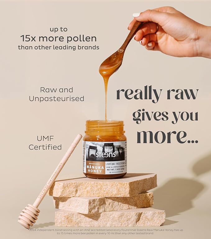 Steens Manuka Honey - UMF 24+ and MGO 1122+ - Pure & Raw 100% Certified Manuka Honey - Bottled and Sealed in New Zealand - 7.9 oz