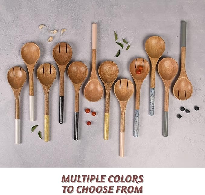 Folkulture Salad Servers or Salad Tongs, Wooden Utensils for Serving Salad, 12-inch Spoon and Fork Set, Mango Wood, White