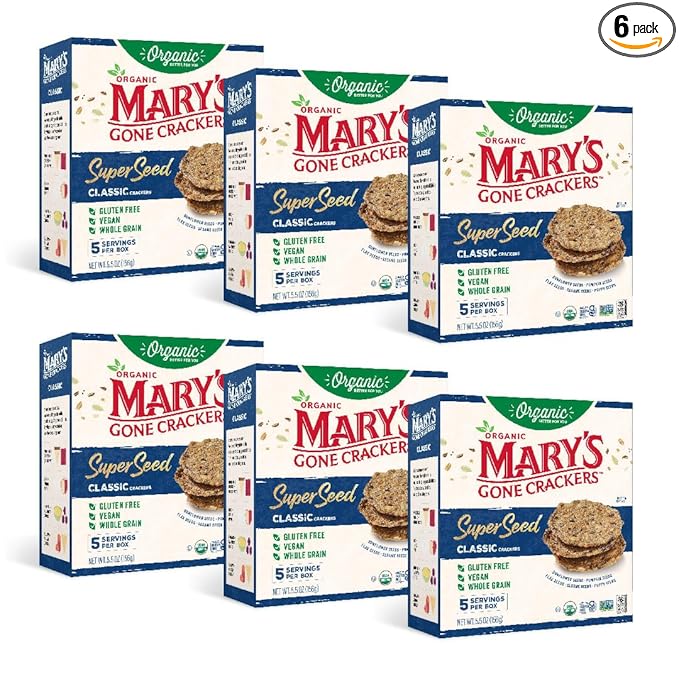 Mary's Gone Crackers Organic Super Seed Crackers, Classic - Gluten-Free, NON-GMO, Vegan & Whole Grain, 5.5 Ounce (Pack of 6)