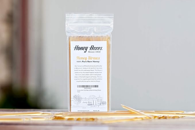 Honey Acres' Raw Unfiltered Honey Straws - USA Honey Sticks (Clover, 50 Count)