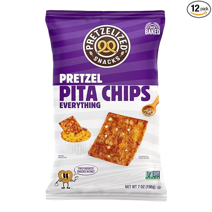 PRETZELIZED Snacks PRETZELIZED Pretzel Pita Chips, Everything Flavored, 7oz Bag (Pack of 12)