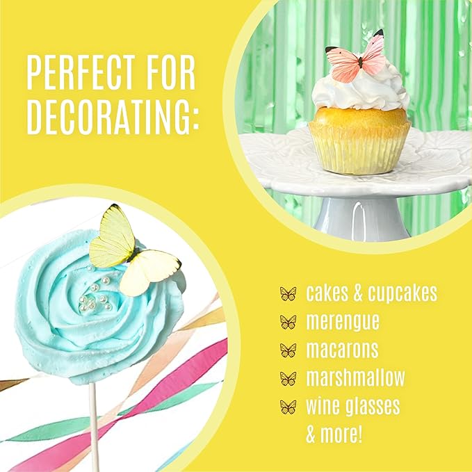 Sugar Robot Edible Butterflies for Cake Decorating - Small Pastel Yellow Butterfly Cake Toppers and Cupcake Toppers - Decoration Made in the USA - Premium Crafted (Yellow)
