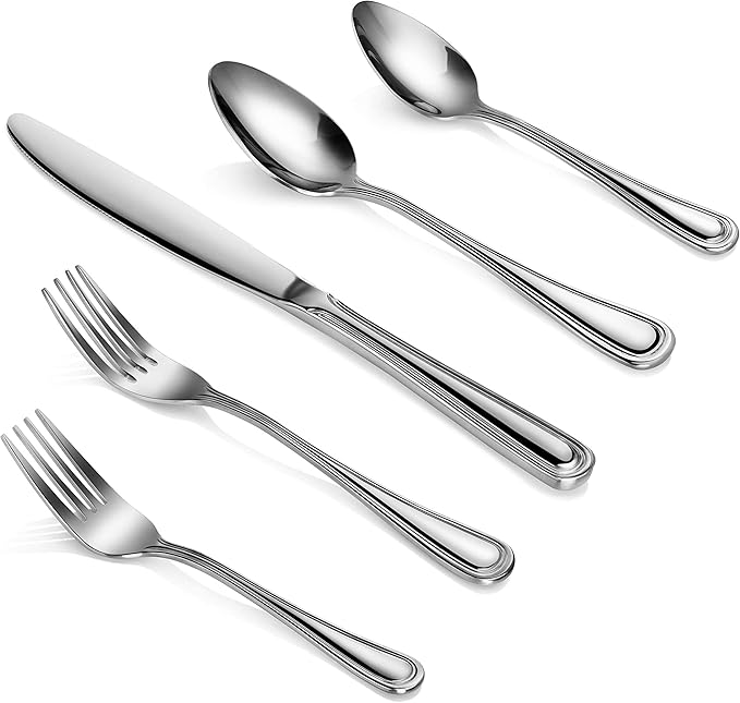 New Star Foodservice 58871 Slimline Pattern, 18/0 Stainless Steel, 60-Piece Flatware Set