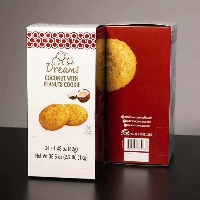 Coconut Cookie with Peanuts Cookie -Healthy Snacks, Gluten-Free, Protein and Nutrient Packed – DREAMS COCONUT – 1 box with 24 units (x 1.48oz/42g), 35.52oz/ 1008g