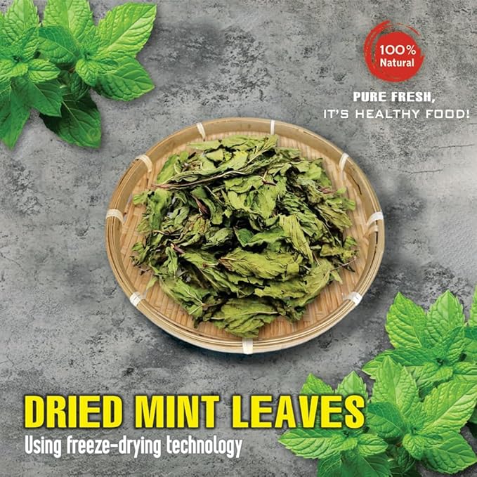 DRIED MINT LEAVES 1.76 Oz (50g) VIETFARMFOOD: Pure, natural freeze-dried spice made from real vegetables and fruits - perfect for enhancing every meal, from cooking, baking, salads, soups, sauces