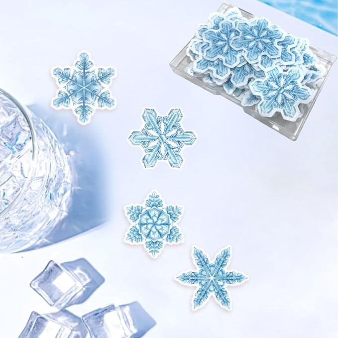 48Pcs Edible Cake Cupcake Toppers Snowflakes - Wafer Paper Edible Cake Decorations & Snowflake Cupcake Toppers for Christmas, Winter Birthday Party Decor Supplies (Light Blue & White)