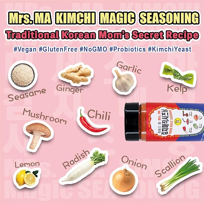 Mrs.MA Korean Kimchi Magic Powder Seasoning Mix 3.5 oz (100g) 1EA - Savory and Spicy Chili Powder Seasoning, Rich in Probiotics, Perfect for Vegetables, Meat, Soups, Snacks, and More!