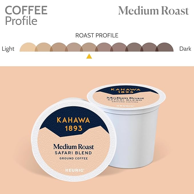 Kahawa 1893 Medium Roast Coffee K-Cup Pods Safari Blend (20 Count) - As Seen on Shark Tank, High Antioxidants, Naturally Sweet, Organically Grown & Cultivated, Ethically & Sustainably Sourced