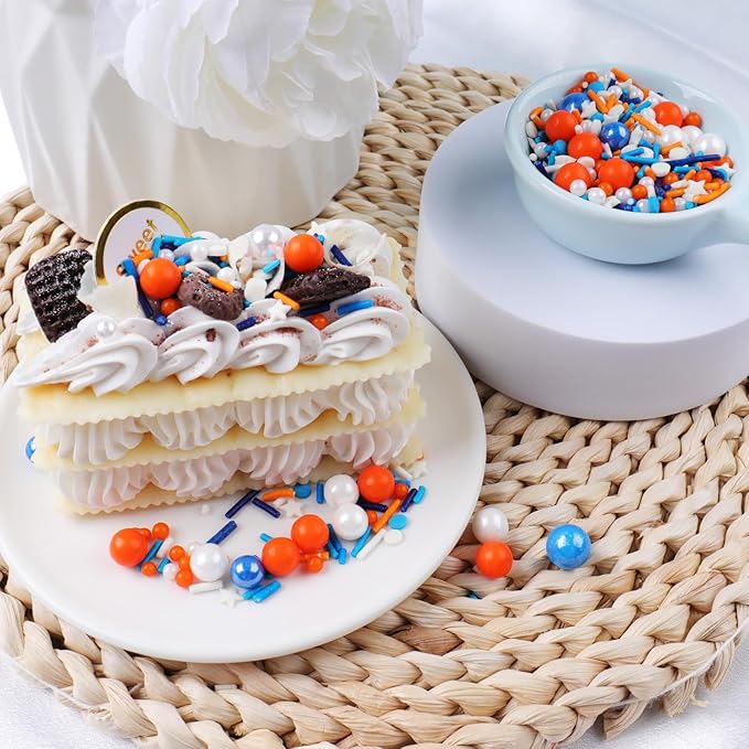 Orange and Blue Sprinkles for Cake Decorating, Edible Pearl and Jimmies Mix, Perfect for Cake Decorations, Baking, Ice Cream, Cookies, Cupcake Toppers