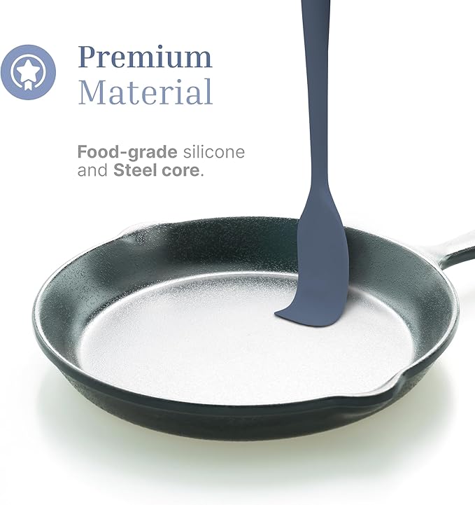 Silicone Utensils 3-Piece Set ??Rubber Spatula, Slotted Turner, and Rice Paddle ??Complete Heat-Resistant Set for Non-Stick Cookware ??Kitchen Tools and Accessories for Cooking & Baking ??Blue