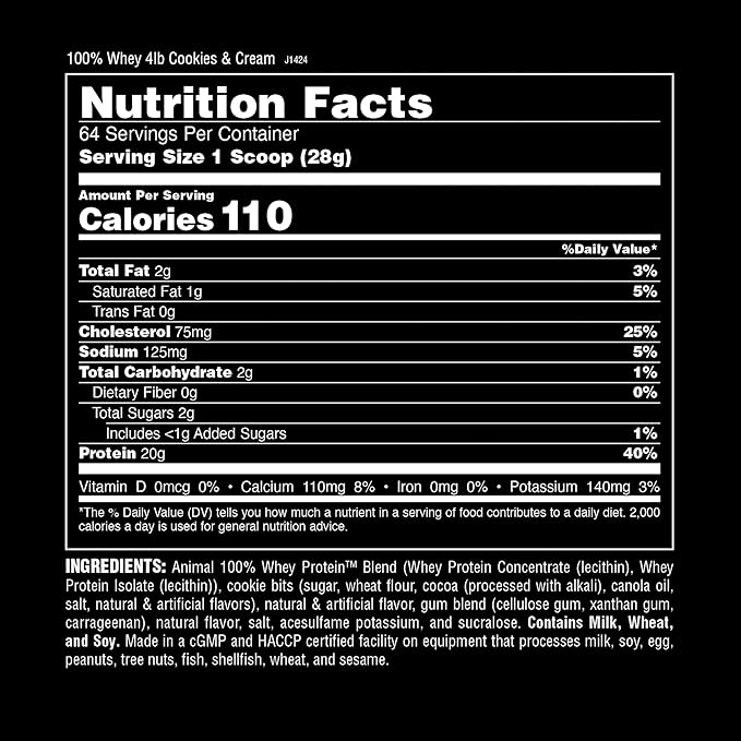 Animal 100% Whey Protein Powder ??Whey Blend for Pre Workout or Post Workout, Recovery, Anytime Low Sugar Protein Boost Meal Replacement with BCAA Branched Chain Amino Acids ??Cookies & Cream, 4 lb