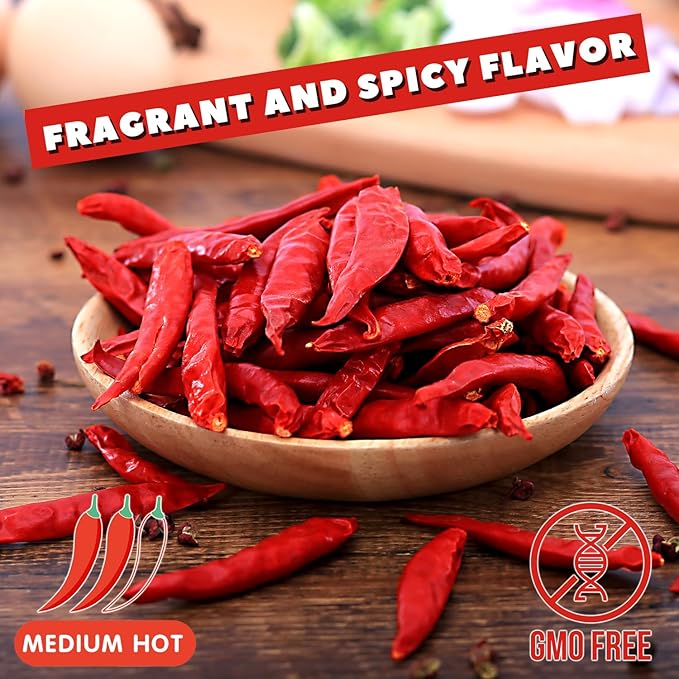 Yimi Dried Chili Peppers 3 Pack Bundle - Arbol, Guajillo, Sichuan Spicy Hot Chiles, Super Pack of Dry Whole Pepper Chiles, for Mexican Asian Dish (18oz Total), Ideal for Gift