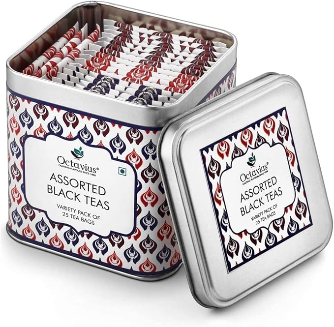 Octavius Tea Variety Pack | 3 Assorted Black Teas ??Indian Masala, Darjeeling & English Breakfast | Strong CTC Tea for Milk | 25 Tea Bags Each | Pack of 6 | Rich & Malty Flavor
