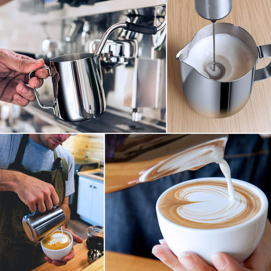 Milk Frothing Pitcher, 8.5oz/12oz/20oz/32oz/50oz/66oz Milk Frother Cup Stainless Steel, Espresso