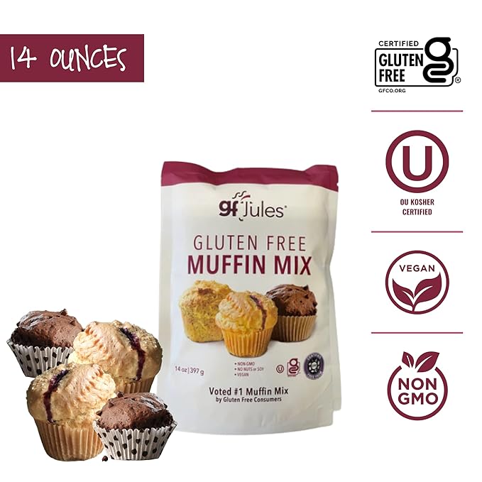 gfJules Certified Gluten Free Muffin Baking Mix | No Grit, Non-GMO, Vegan | Certified Top 9 Allergen-Free & Kosher | Makes 15 Muffins | 14 Ounces, Pack of 12