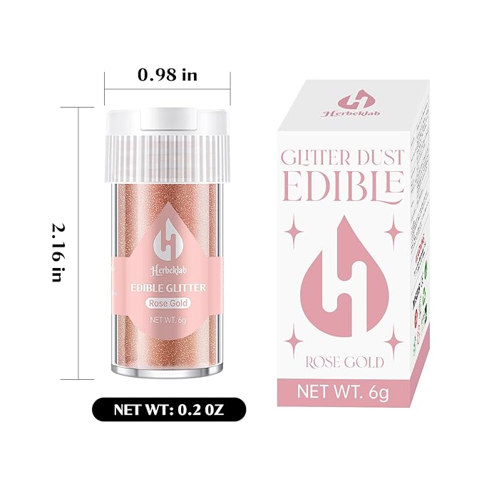 Rose Gold Edible Glitter ??6g Luster Dust Drink Glitter, Food Grade Shimmer Powder for Cocktails, Cakes, Beverages, Chocolate & Candy