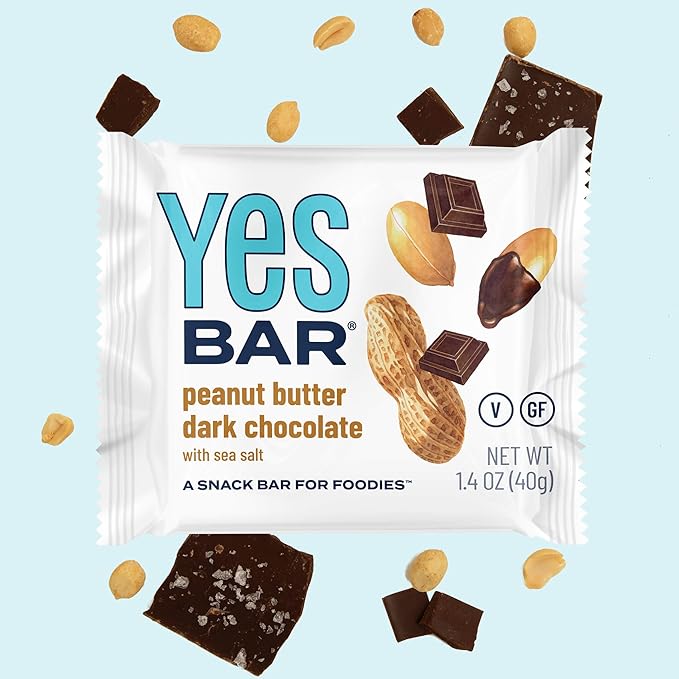 The YES Bar ??Peanut Butter Dark Chocolate ??Plant Based Protein, Decadent Snack Bar ??Vegan, Paleo, Gluten Free, Dairy Free, Low Sugar, Healthy Snack, Breakfast, Low Carb, Keto Friendly (24 Count)