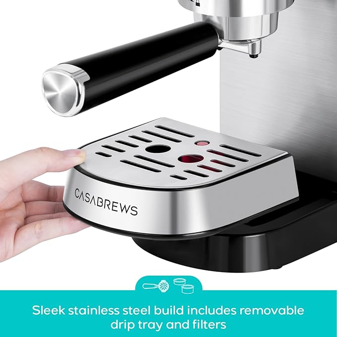 CASABREWS CM5418 Basic Espresso Machine 20 Bar, Stainless Steel Espresso Maker with Steam Milk Frother, Compact Coffee Machine with 34oz Water Tank for Cappuccino, Latte, Silver
