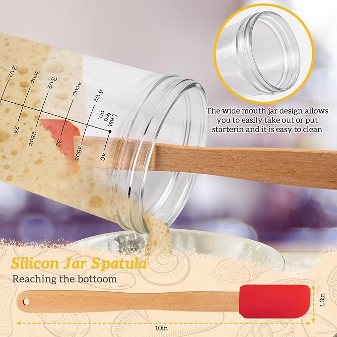 40oz/1200ml Sourdough Starter Kit ??Extra Thermometer Strips and Breathable Covers Included in Sourdough Starter Jar ??A Perfect Sourdough Bread Starter Kit for Beginners to Expert