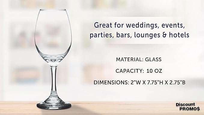 DISCOUNT PROMOS Rioja Wine Glasses with Stem 10 oz. Set of 10, Bulk Pack - Color Bottom, Perfect for Wedding, Party Favors, Birthday, Bridal Shower Gifts - Clear