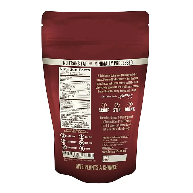 Coconut Cloud: Dairy-Free Instant Hot Cocoa Mix | Vegan, Natural, Delicious, Creamy Chocolate (Made in Colorado from Premium Coconut Milk Powder), Original 12 oz