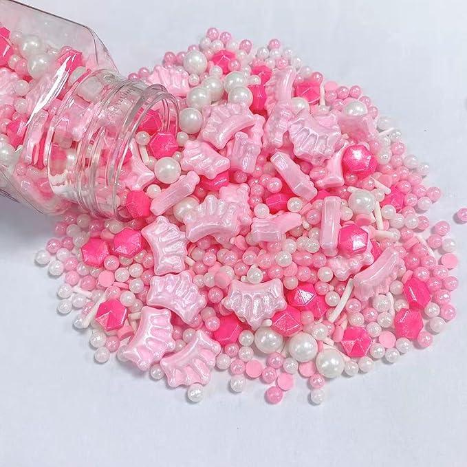 Sentovac Pink Crown Sprinkle Edible Princess Cake Decorations Sprinkle for Cake Cupcake Topper Cookie Baking Decorations Wedding Party Valentine Birthday Supplies