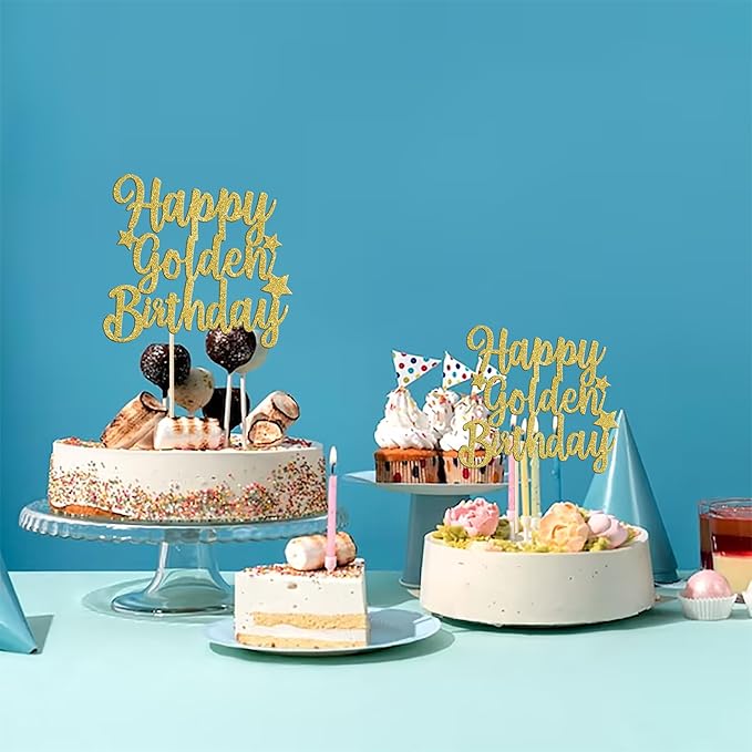Rsstarxi 1 Pack Happy Golden Birthday Cake Topper Glitter Golden Birthday Party Cake Decoration 14th 16th 18th 30th 50th 60th Birthday Cake Picks for Kids Adults Birthday Party Decorations