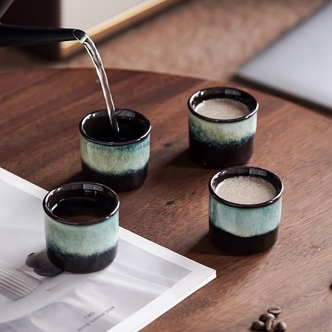 Japanese Tea Cups Set of 6 Ceramic Tea Cups, 2.5 Ounces Ceramic Cups, Matcha Cups (magic exterior)