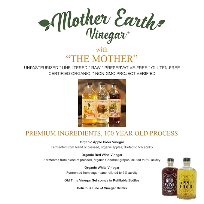 Mother Earth, Organic Red Wine Vinegar with The Mother, Fresh Pressed Organic Cabernet Grapes, ORWV, RWV, Raw, Unpasteurized, Unfiltered (1/32oz Glass Bottle)