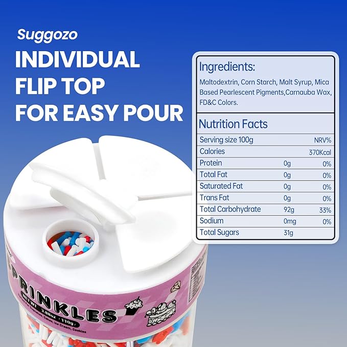 4th of July, Patriotic Sprinkles for Cake Decorating, Red White Blue Sprinkles, 110g/3.88oz, Cupcake Decoration, Cupcake Toppings, Ice Cream(Red/White/Blue)