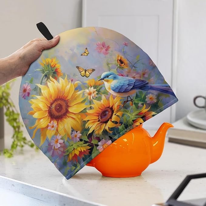 Hummingbird Sunflower Tea Cozies Soft Tea Cozy for Teapot Insulated for Women,Dust Proof Reusable Teapot Insulation Cover Breakfast Warmer