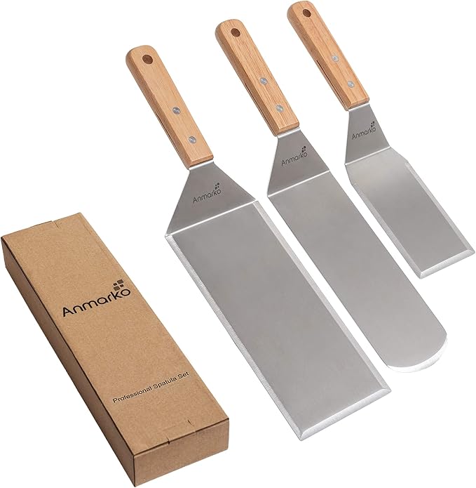 Metal Spatula Set Stainless Steel Hamburger Turner Griddle Flipper Scraper for BBQ Grill Flat Top