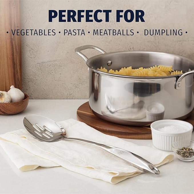 Zulay Kitchen Stainless Steel Slotted Spoon - Large Cooking Spoon - Durable Premium Stainless Steel with Comfortable, Ergonomic Handle - Easy to Clean - Perfect for At Home Cooking & Buffets - 15??,<div>