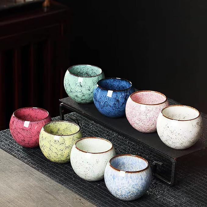 MQjzsh Handmade Chinese Japanese Tea Bowls, Tea Cup Set, 4 Pack, 110ml / 3.7oz for Office, Home, Gifts (White)