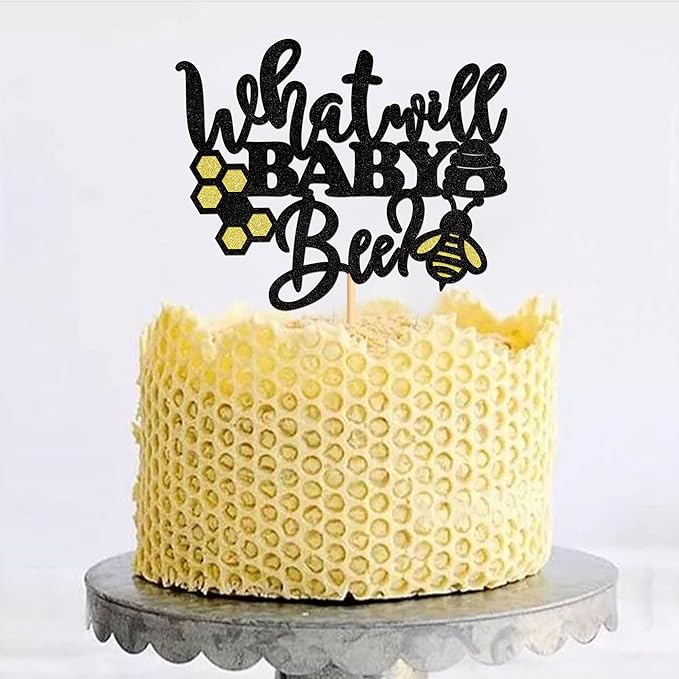 1Pce What Will Baby Bee Cake Topper,Gender Reveal Cake Decor Bee Theme Baby Shower Kids Boys Girls Birthday Party Decoration Supplies