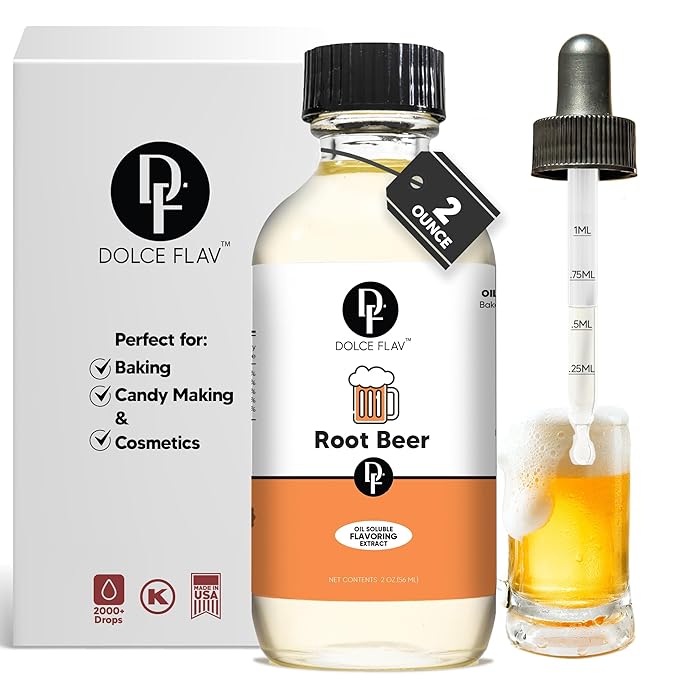Dolce Flav Root Beer Extract ??2 Ounce Oil-Soluble Kosher, Sugar-Free, Concentrated Classic Root Beer Flavoring for Baking, Chocolates & Desserts, Includes Measured Dropper