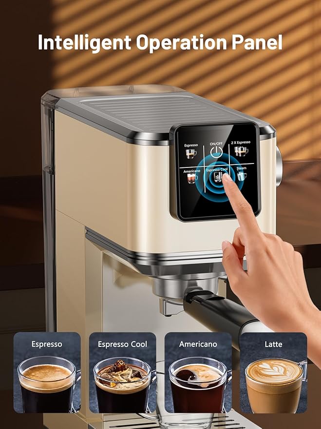 20Bar Espresso Machine with Rapid Cold Brew, Hot & Iced Coffee Machine, Espresso Maker with Milk Frother Steam Wand, Touch Screen with 40oz Water Tank for Latte, Cappuccino, Gift